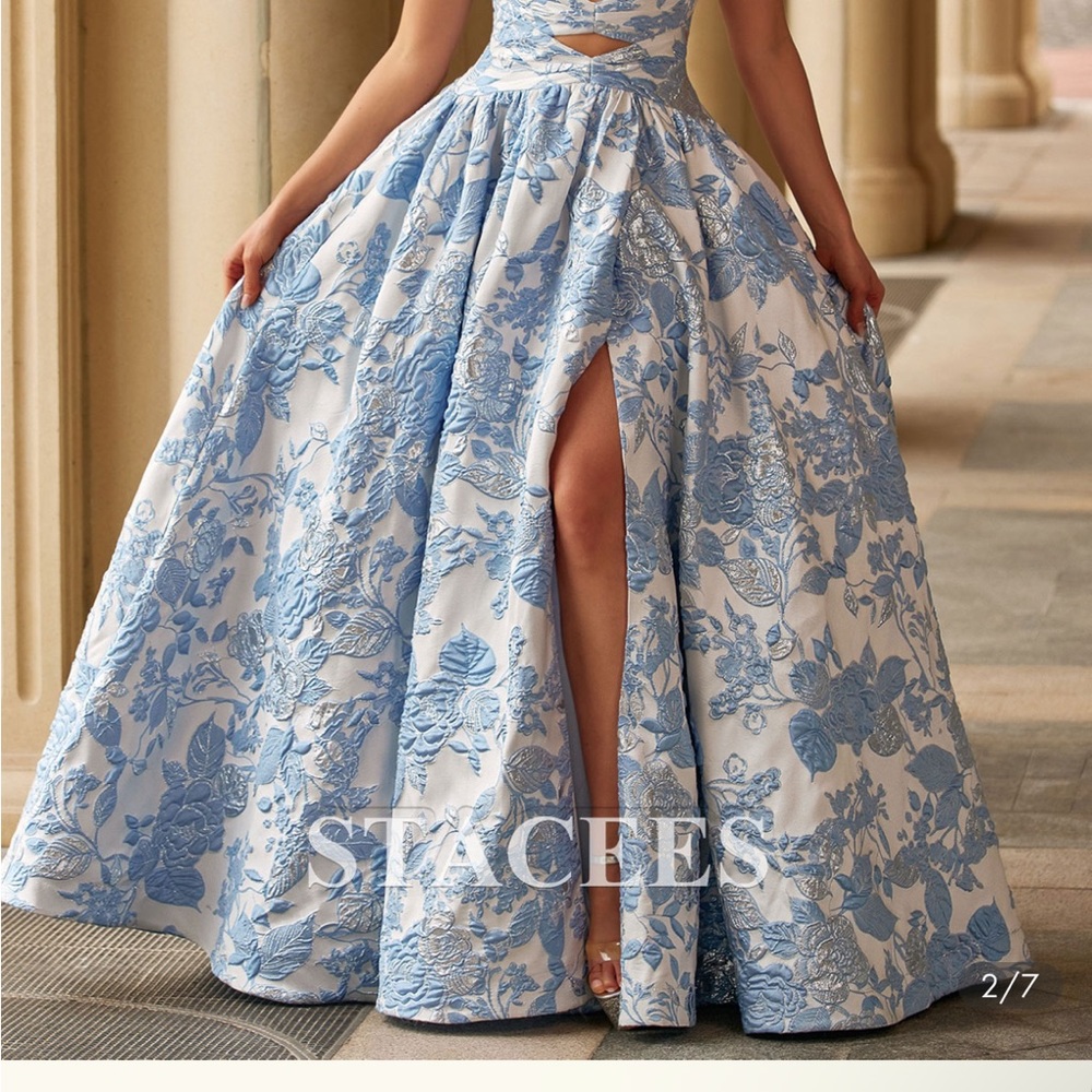 Stacee Blue & White Floral Prom Ball Gown